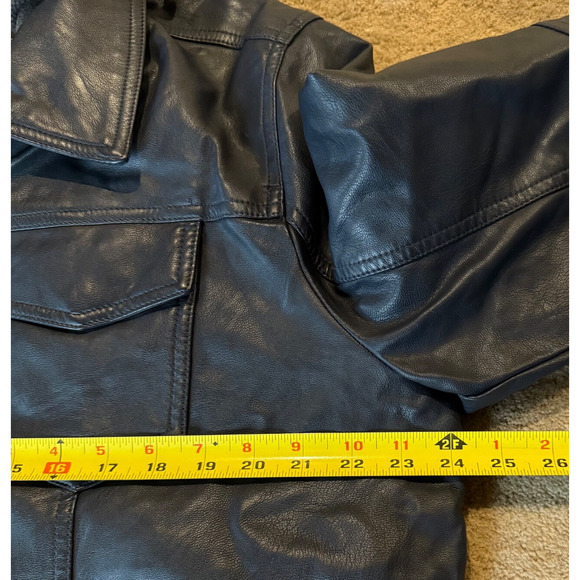 Mens Levis Black Faux Leather Jean Jacket Lined Zip Up Hooded Size Large $140 - Picture 5 of 14